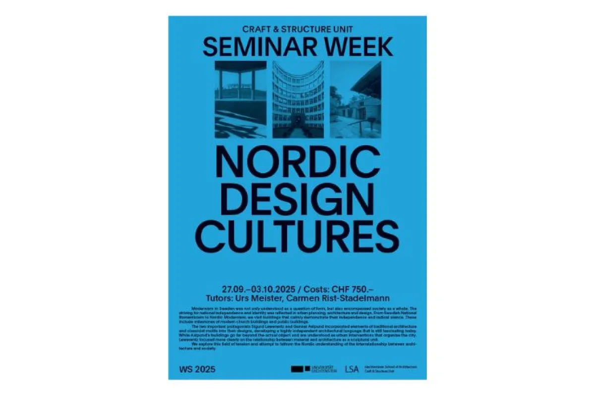 Blaues Poster zur Exkursion des Entwurfsstudios Craft and Structure vom Wintersemester 2025/26