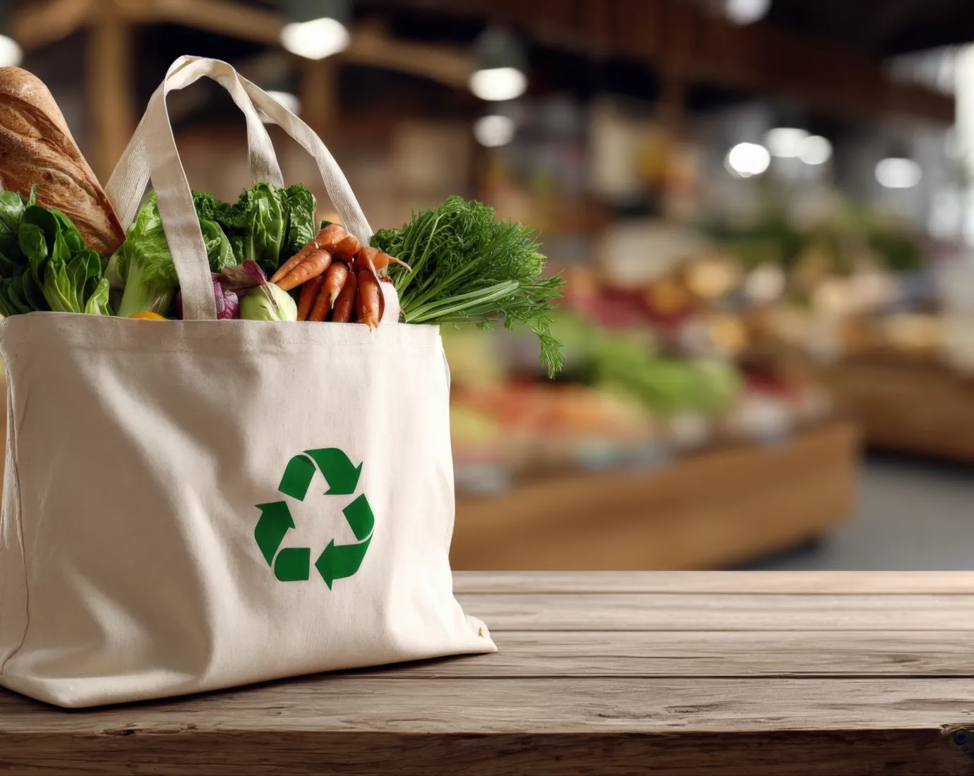 Sustainable shopping bag with a recycling symbol representing the circular economy and sustainable consumption