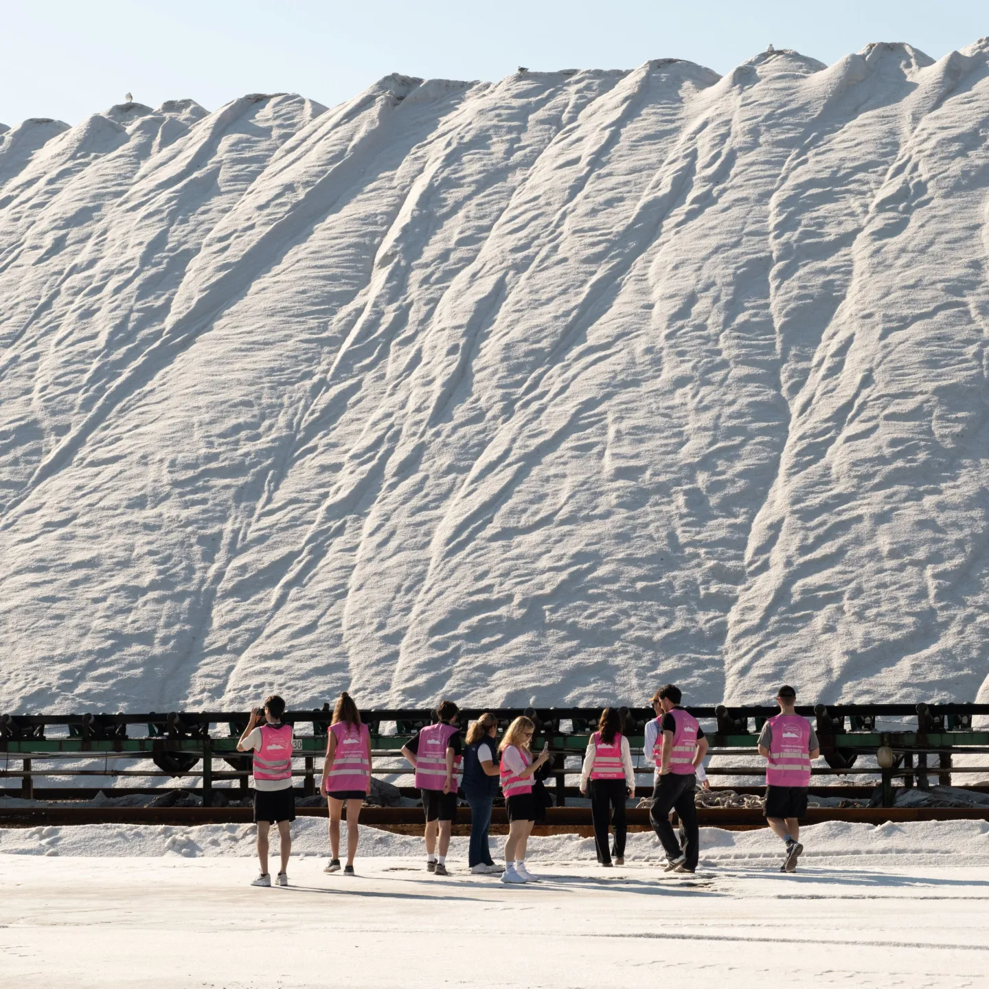 Gruppe Menschen vor einem grossen Salzberg