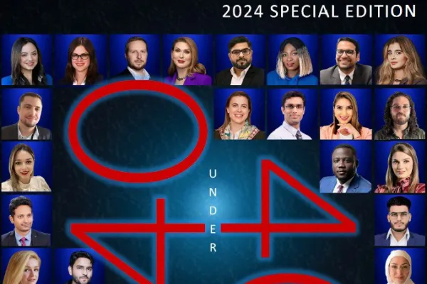 Titelbild des "Top Cyber News Magazine" 2024 Special Edition mit Porträts von 40 jungen Talenten aus der Cybersicherheitsbranche. Text "40 Under 40" in der Mitte, umgeben von den Porträts der ausgezeichneten Fachleute.