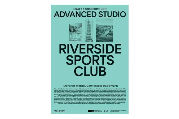 Türkisfarbenes Poster zum Entwurfsstudio Craft and Structure vom Wintersemester 2025/26