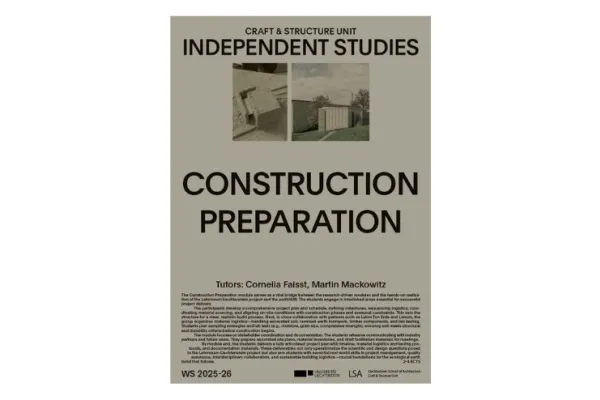 Olivfarbenes Poster mit dem Titel "Construction Preparation" vom Wintersemester 2025/26