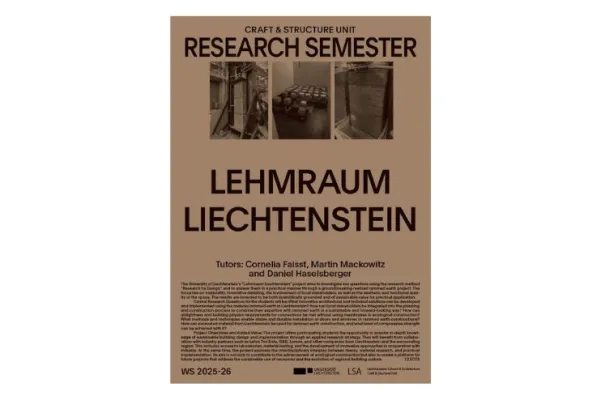 Braunes Poster mit dem Titel "Lehmraum Liechtenstein" vom Wintersemester 2025/26