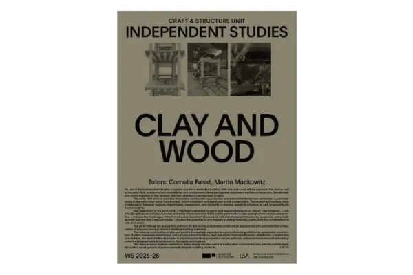 Olivfarbenes Poster zur Individual Study "Clay and Wood" im WS 25/26