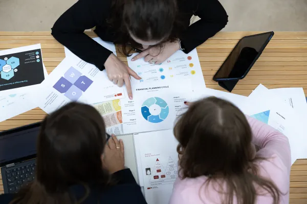 Gruppe analysiert Finanzplanung und SWOT-Analyse an der Universität Liechtenstein.