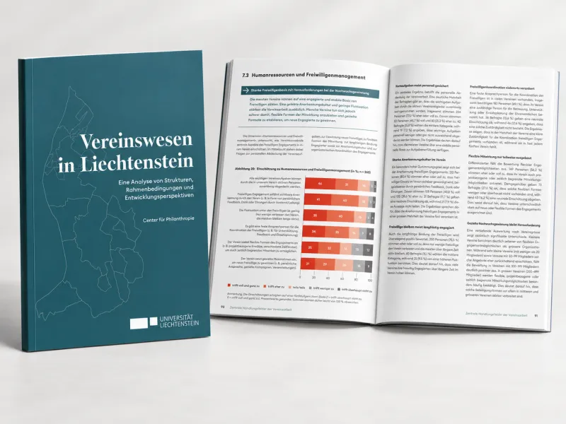 Titelseite und Musterseite Studie Vereinswesen in Liechtenstein