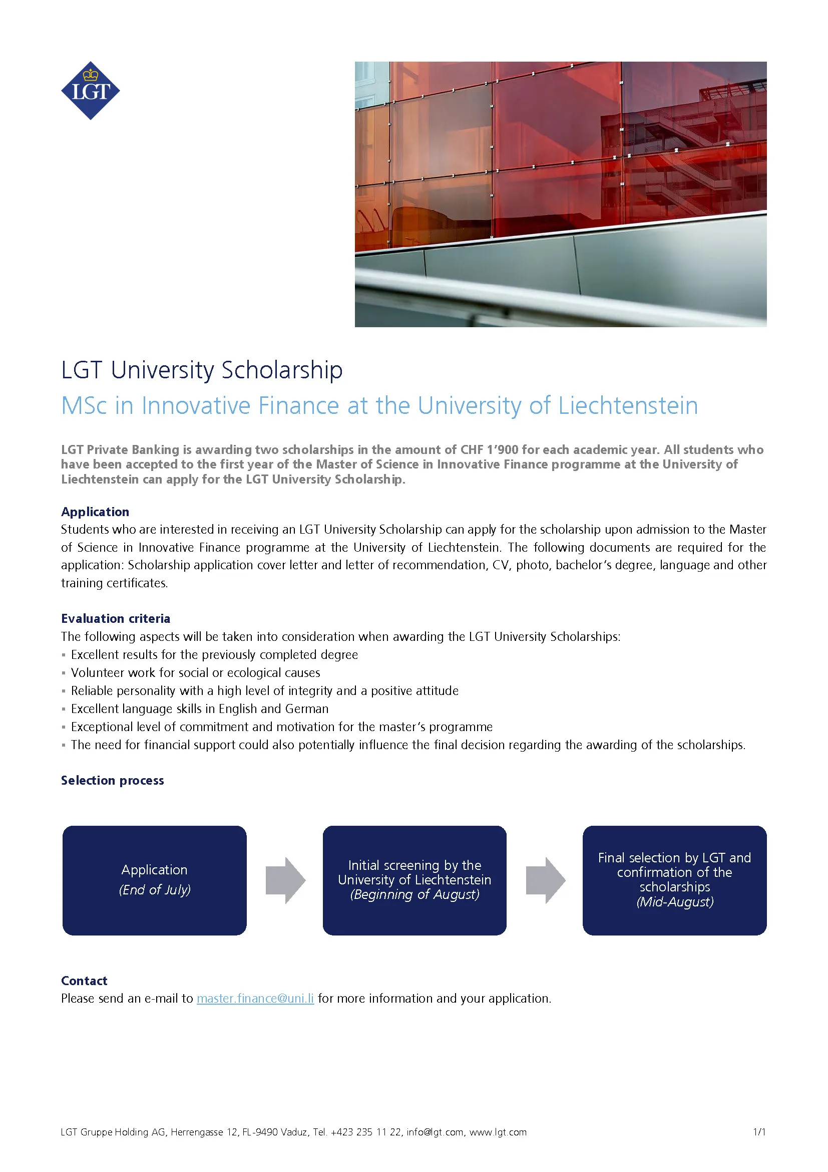 LGT University Scholarship Master in Innovative Finance