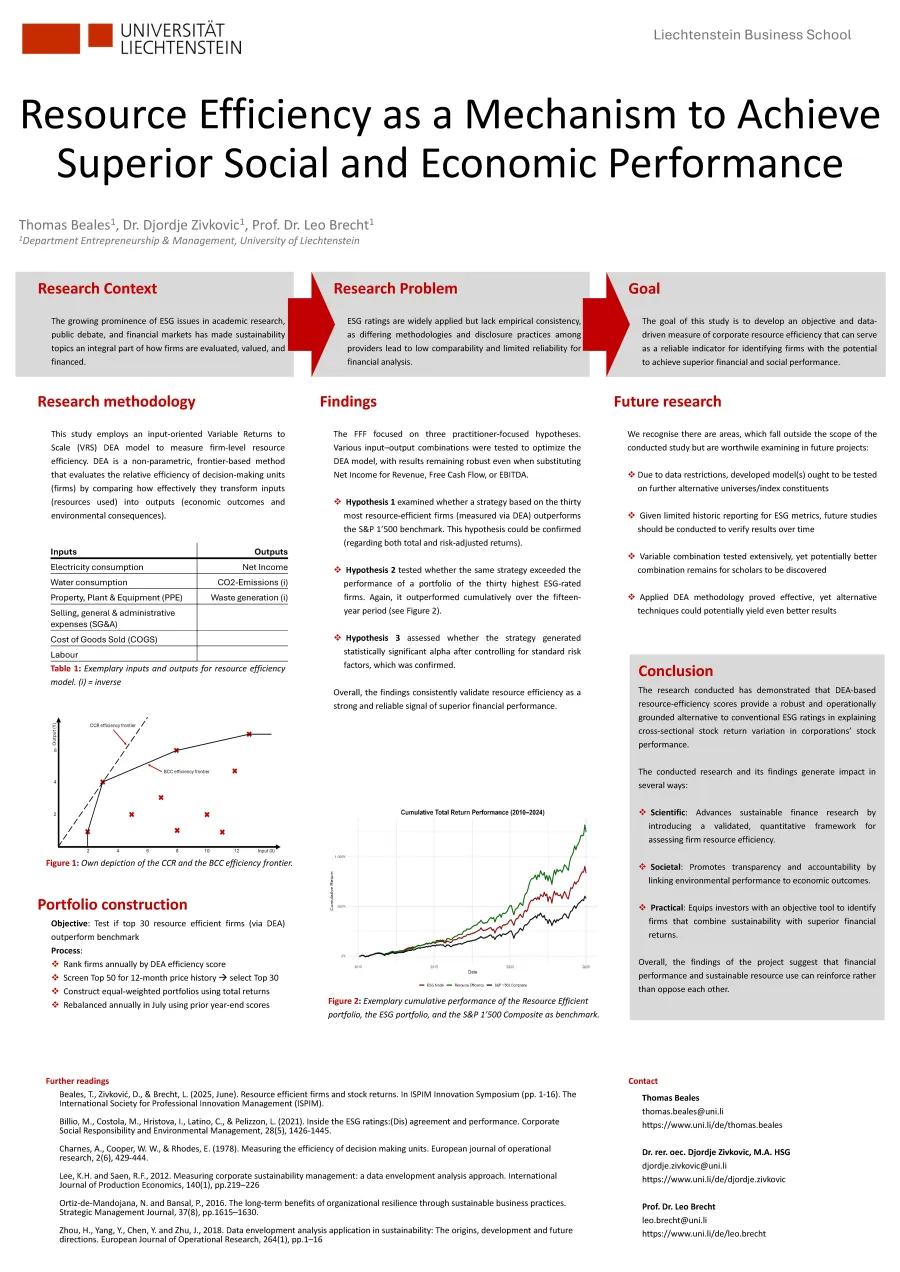 Abschlussposter Ressourceneffizienz als Mechanismus zur Erzielung einer überdurchschnittlich hohen sozialen und wirtschaftlichen Leistung